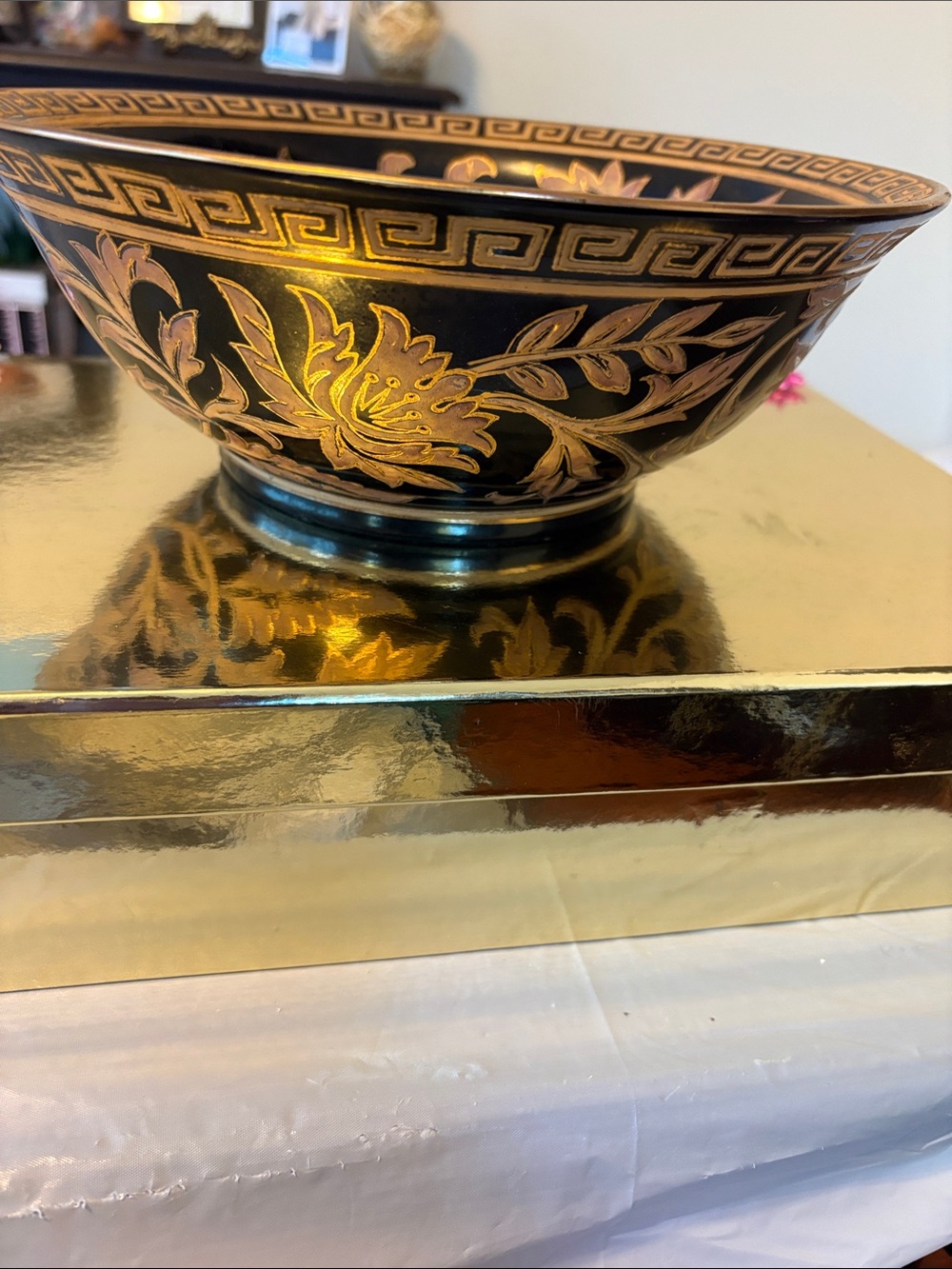 Andrea By Sadek Black and Gold Floral Accent Bowl